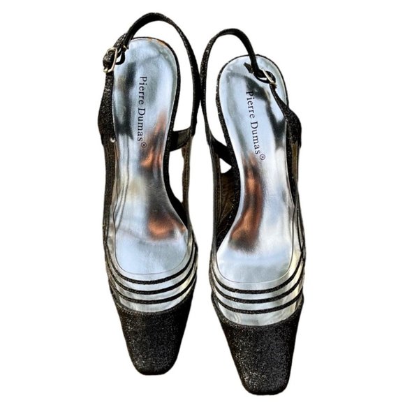 Pierre Dumas Black Glitter Clear Acrylic Heels - Picture 1 of 11